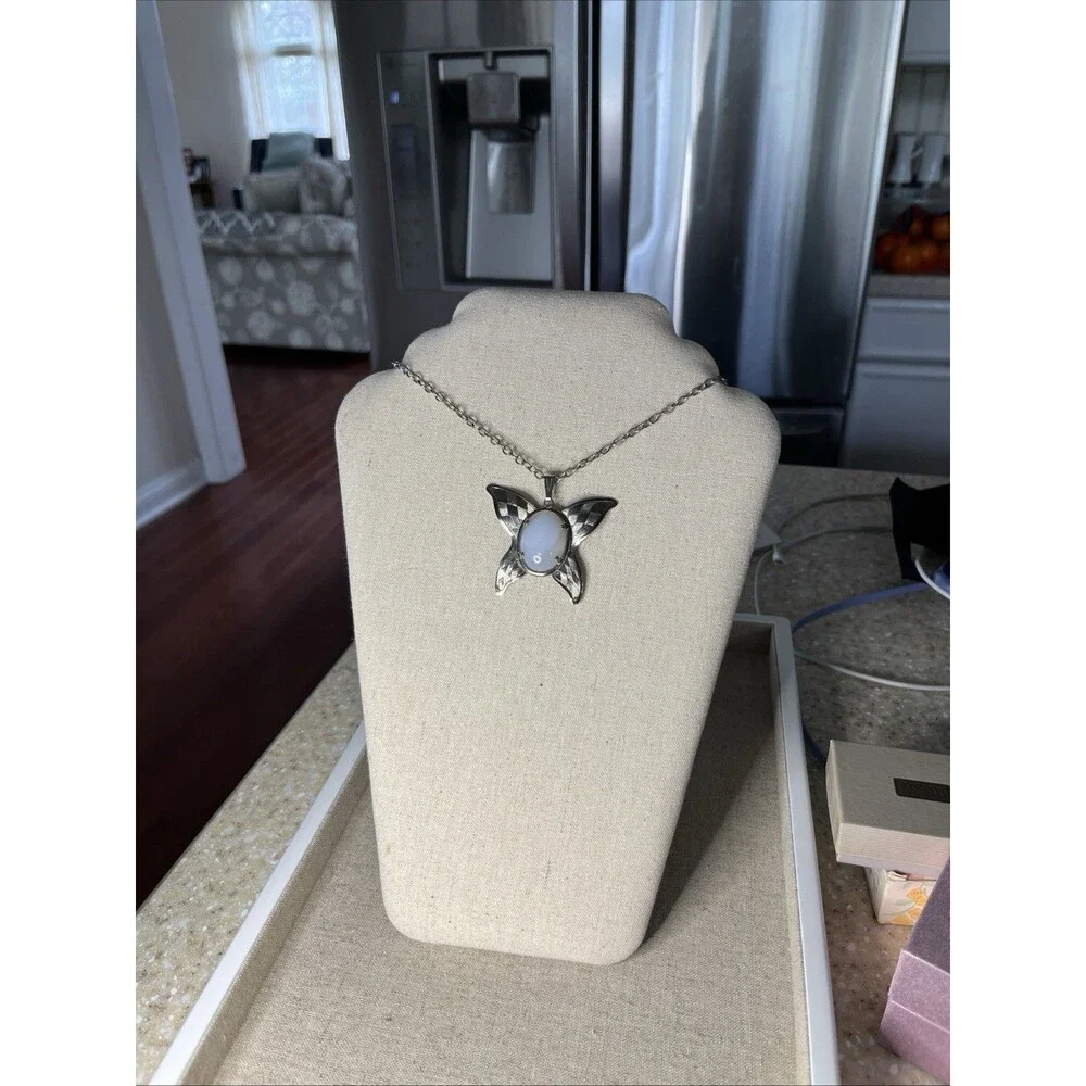 Vintage Silver Moonstone Butterfly 24” Necklace.